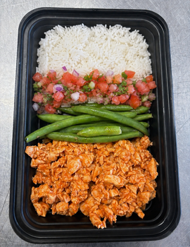 MEAL 3: Healthy shredded buffalo chicken jasmine rice bowl