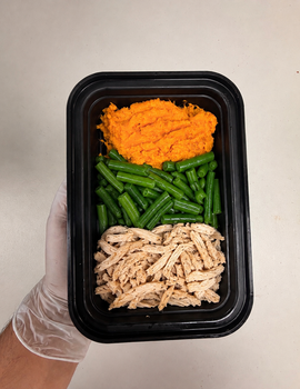 Toddler Meal 1: Chicken with mashed sweet potato and green beans