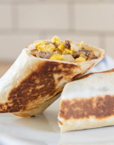 Breakfast Meal 3: Egg, Sausage, and potato breakfast burrito