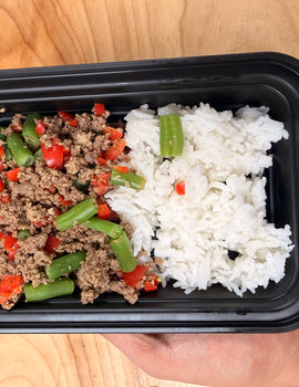 Toddler Meal 2: Ground Beef with white rice and mixed veggies