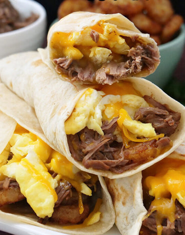 Breakfast Meal 1: Philly cheese steak and egg burrito
