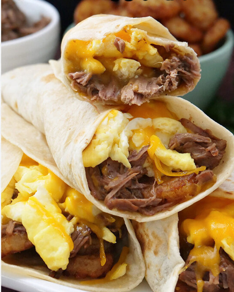 Breakfast Meal 1: Philly cheese steak and egg burrito