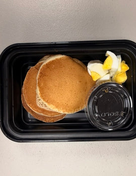 Toddler breakfast meal 1 (6 oz container): Sweet Potato Mini Pancakes with one boiled egg