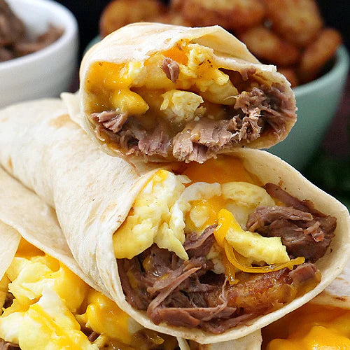 Breakfast Meal 2: Shaved steak and egg breakfast burrito