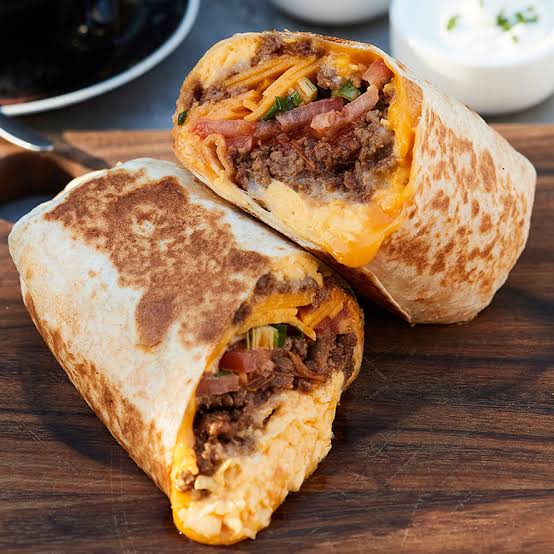 Breakfast Meal 1: Ground beef taco breakfast burrito