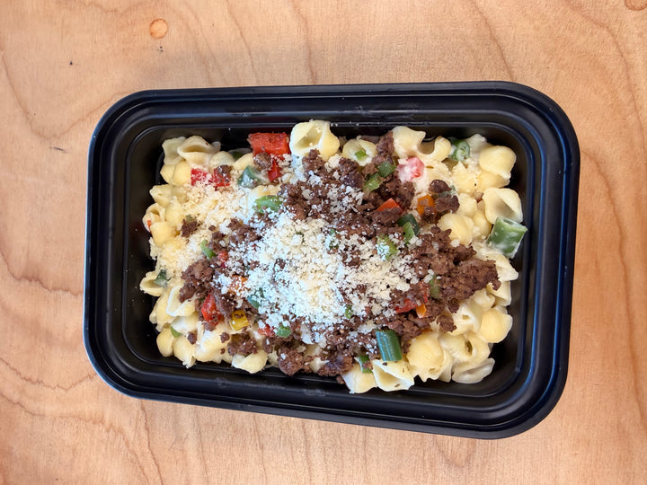Creamy Veggie Shell Pasta with ground beef