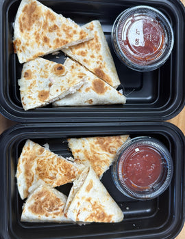 Toddler Meal 1: Mini Chicken and cheese quesadillas with marinara sauce