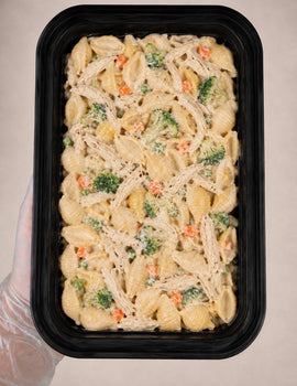 Toddler meal 3: Creamy Shredded Chicken & Veggie Shells