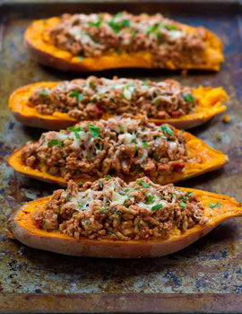 Meal 1: Ground turkey taco stuffed sweet potato
