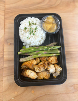 Meal 1: Honey mustard grilled chicken  with jasmine rice & asparagus