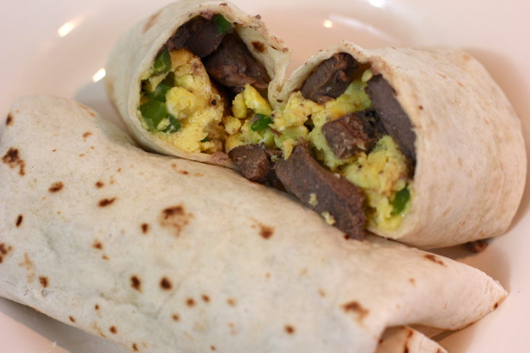 Breakfast Meal 2: Philly cheese steak and egg burrito