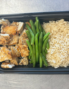 Meal 1: Sesame chicken with brown rice and green beans