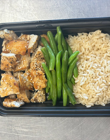 Meal 1: Sesame Chicken with brown rice & green beans