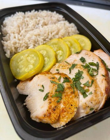 Meal 5: Honey Mustard chicken with brown rice & fresh zucchini