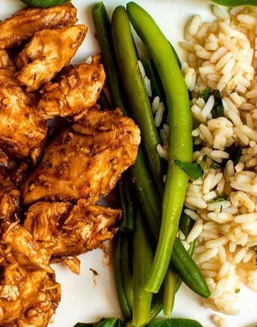 Meal 2: Honey Garlic BBQ Chicken with green beans and brown rice