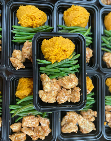 MEAL 3: General Tso Chicken with mashed sweet potato and green beans