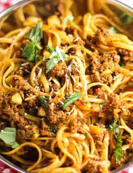 MEAL 3: Lean ground beef linguine pasta with parmesan and basil