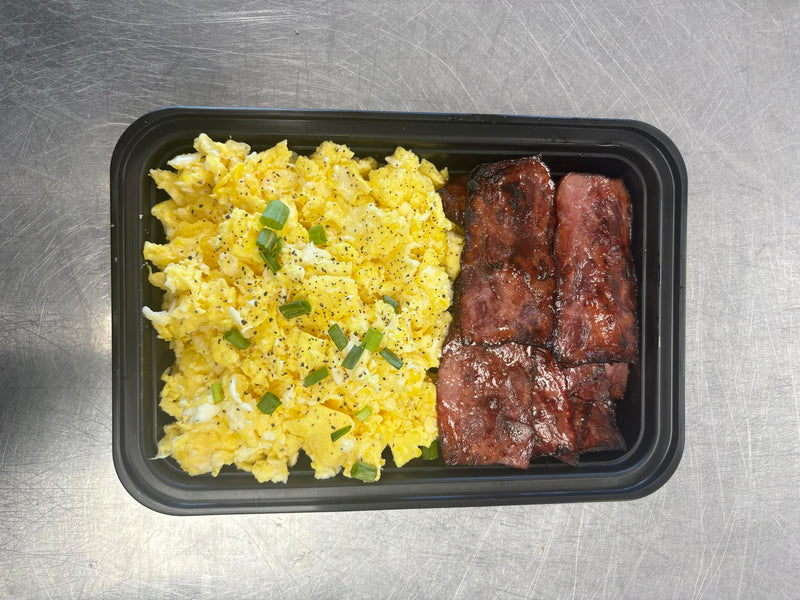 Breakfast Meal 1: Turkey bacon scrambled Eggs