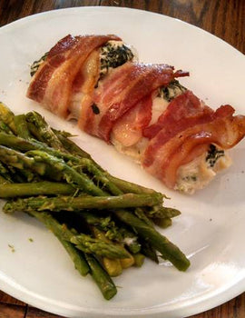 Keto Meal 02: Bacon wrapped BBQ chicken with asparagus