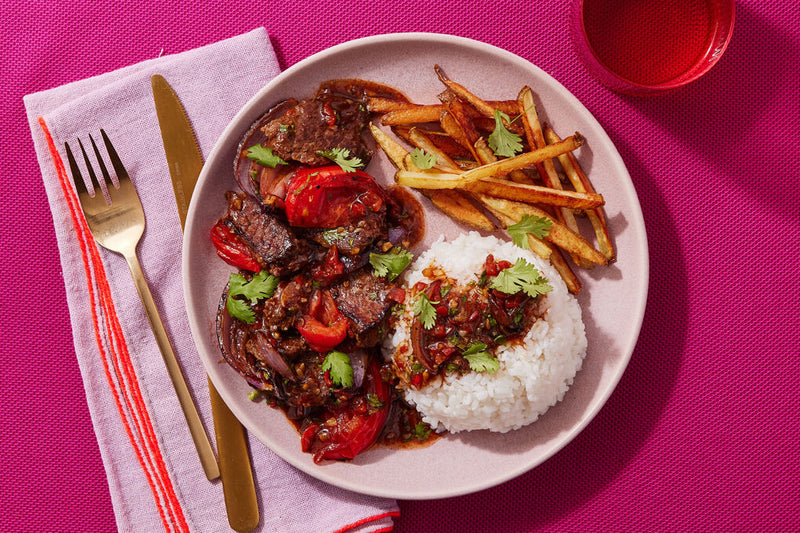 Meal 2: Steak tips with Jasmine Rice and sweet potato Fries